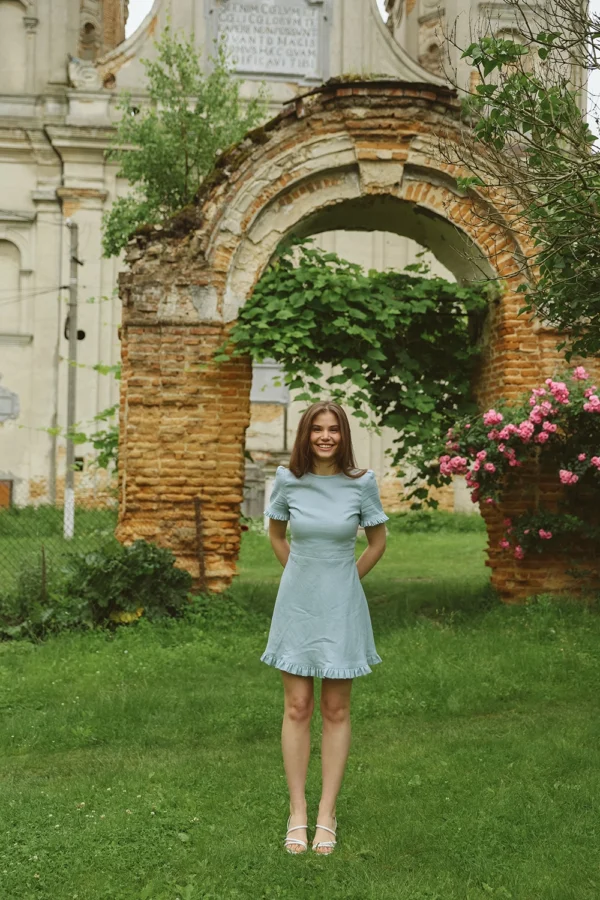 Сукня лляна короткий рукав "Кеті" із зав'язками на талії - Зображення 2
