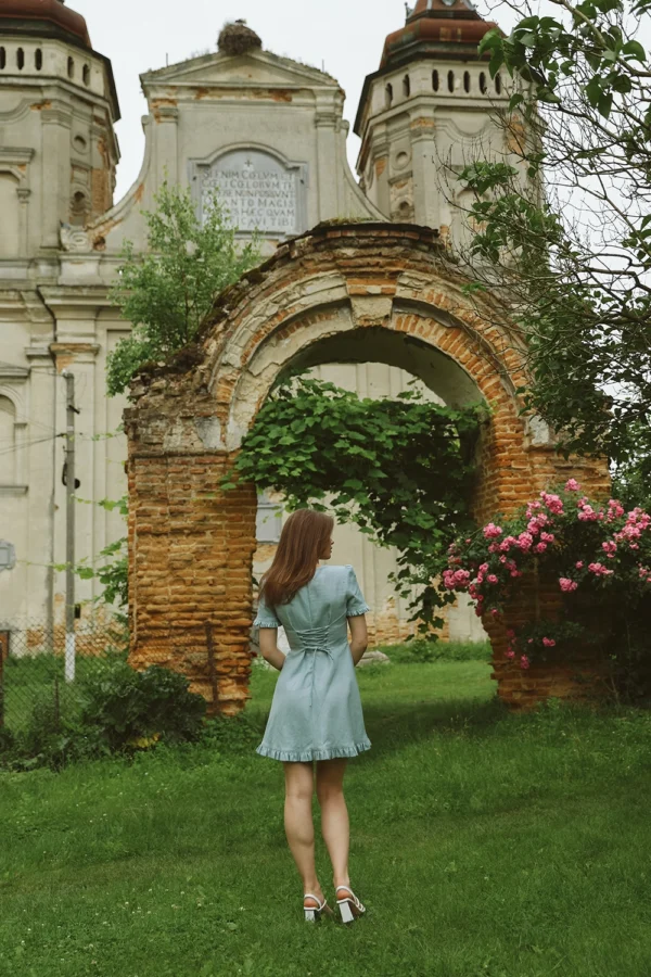 Сукня лляна короткий рукав "Кеті" із зав'язками на талії - Зображення 4