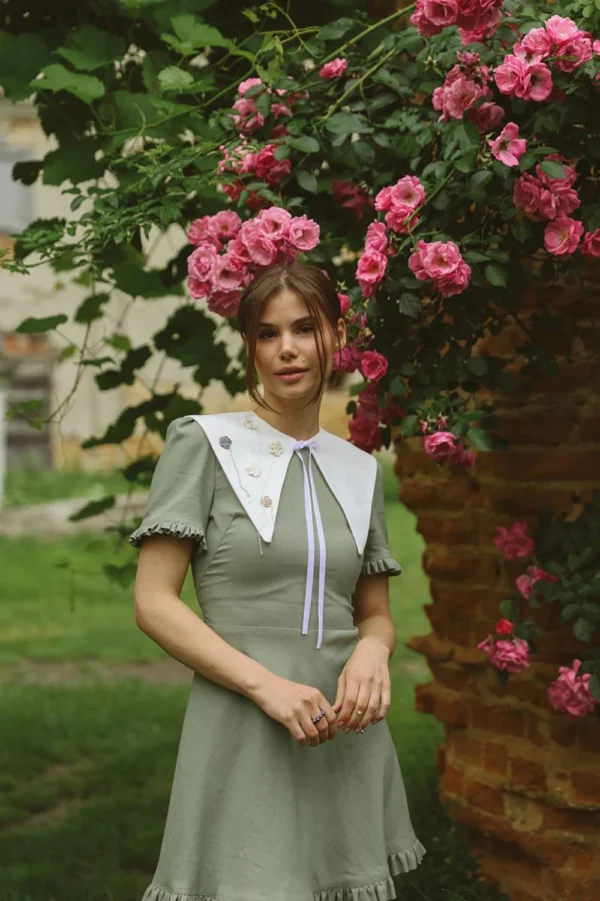 Лляний комір із вʼязаними квітами “ПЕРШОЦВІТ 1” - Зображення 5