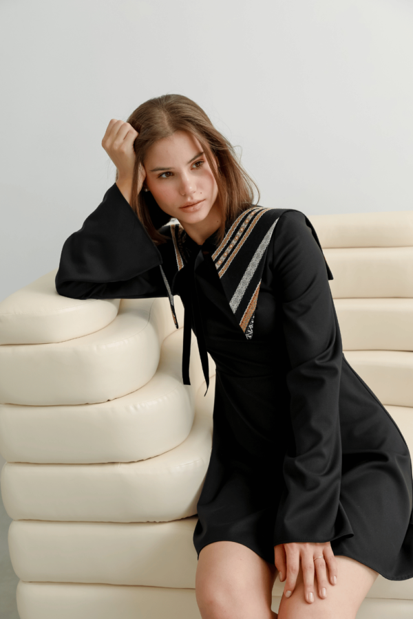Сукня костюмна тканина "PRADA" довгий рукав чорна - Зображення 4