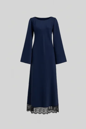 Сукня із шовку жатки з тендітним мереживом, темно-синя