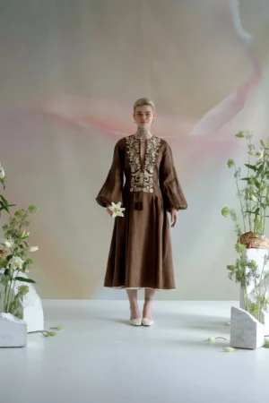 Сукня лляна "Лілія" із колекції Лілея у шоколадному