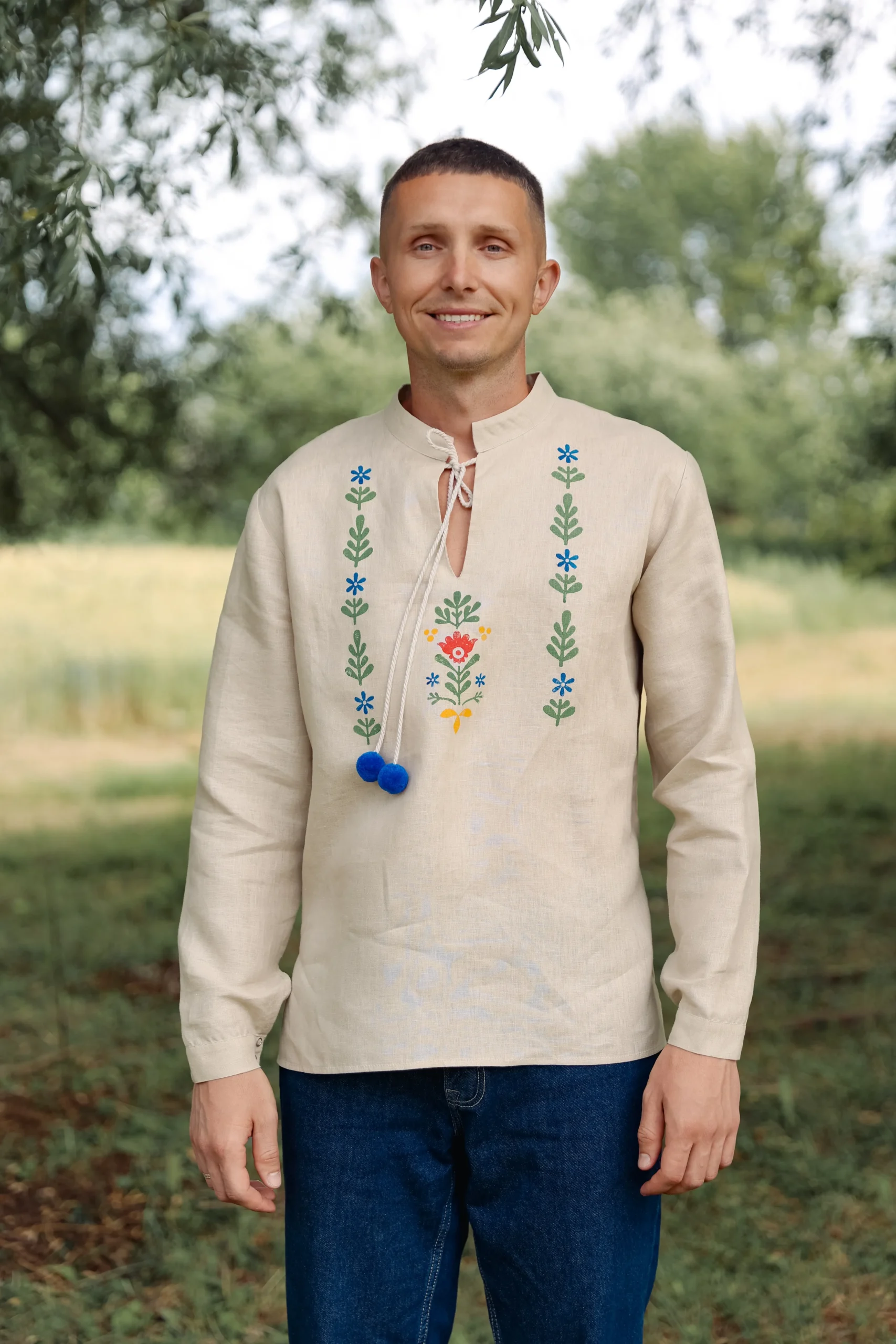 Сорочка чоловіча із ручною вибійкою лляна із колекції Сад Незалежності (бежева) - Зображення 2